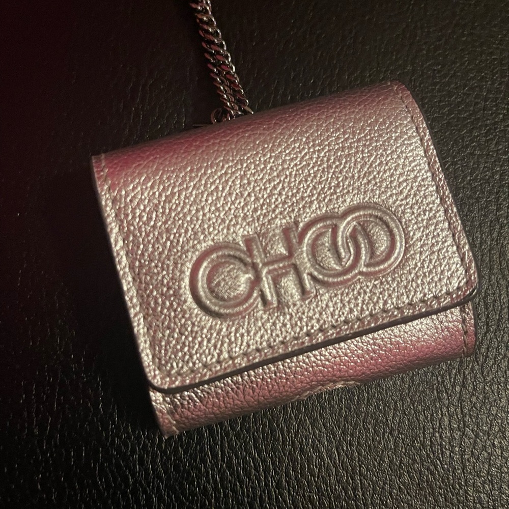 JIMMY CHOO AIRPODS SILVER LEATHER CASE ON STAR CHAIN w/original shopping bag.